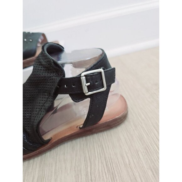 Miz Mooz Fifi Black Leather Peep Open Toe Gladiator Sandals Shoes 37 7 Wide Stud - Picture 4 of 10